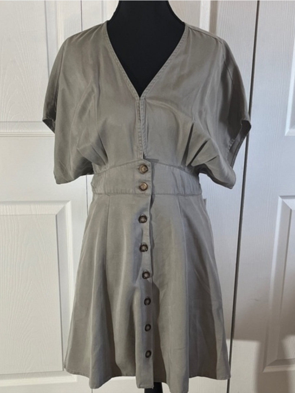 Quince Vintage Wash Tencel Button Front Dress – Olive – Size M